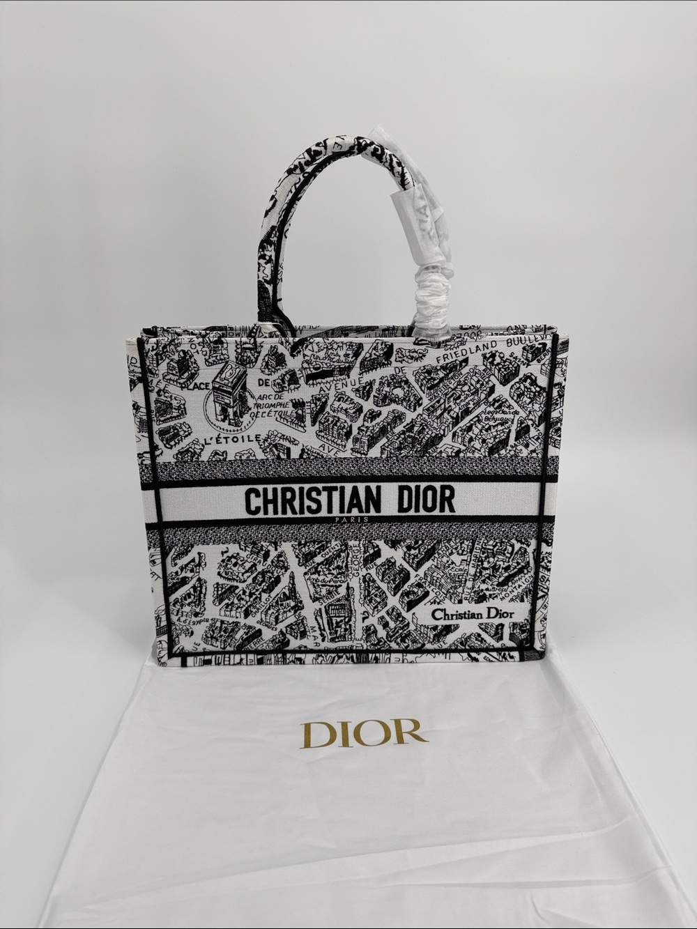 Large Embroidered Black & White Book Tote